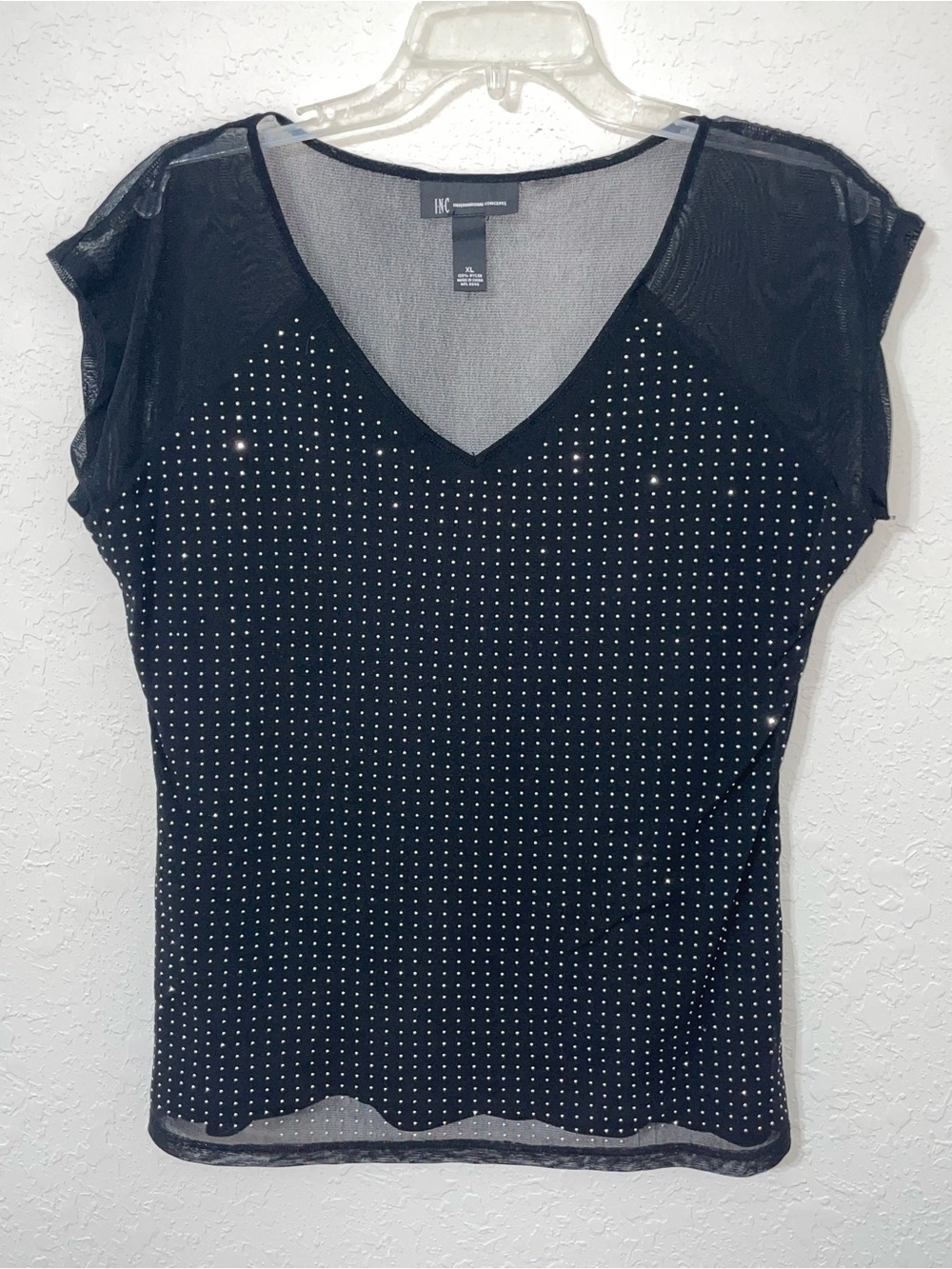 INC International Concepts Black V-Neck Tee with Silver Studs